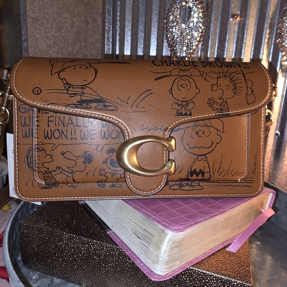 Coach X Peanuts Tabby Shoulder 26 With Newspaper Print